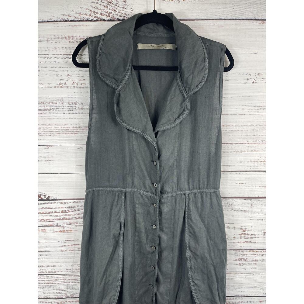 Cynthia Ashby Dress Women's SZ S Linen Sleeveless Button Front Pockets Tie USA - Picture 3 of 8